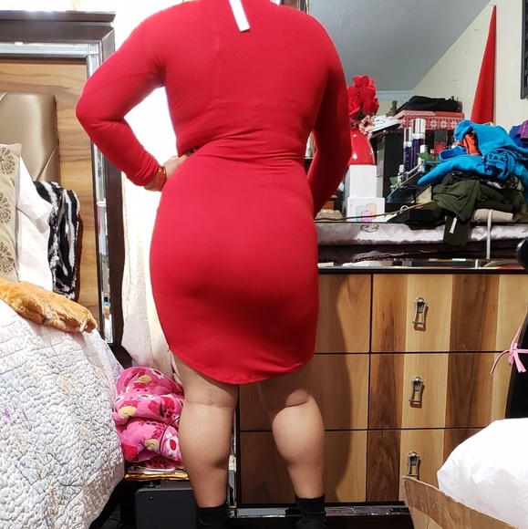 RED MIDI NWT DRESS WANTMYLOOK SIZE LARGE 🌹❤ - Picture 3 of 8